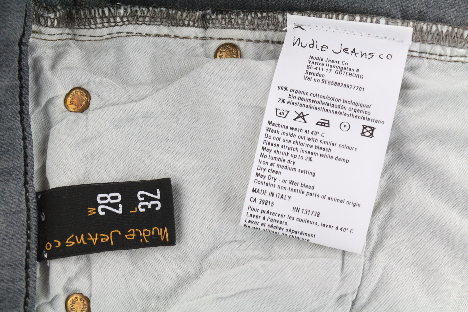 NUDIE JEANS Tight Long John Men Jeans W28/L32 Organic Charcoal Washed Slim Logo