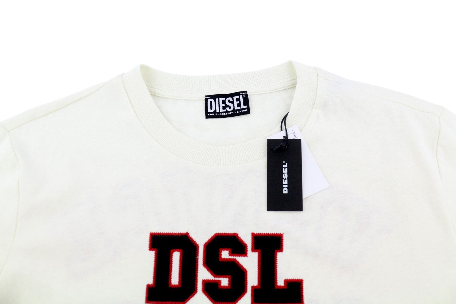 DIESEL T-Just-B85 Men's T-Shirt M Off White Short Sleeve Crew Collar Tricot Logo