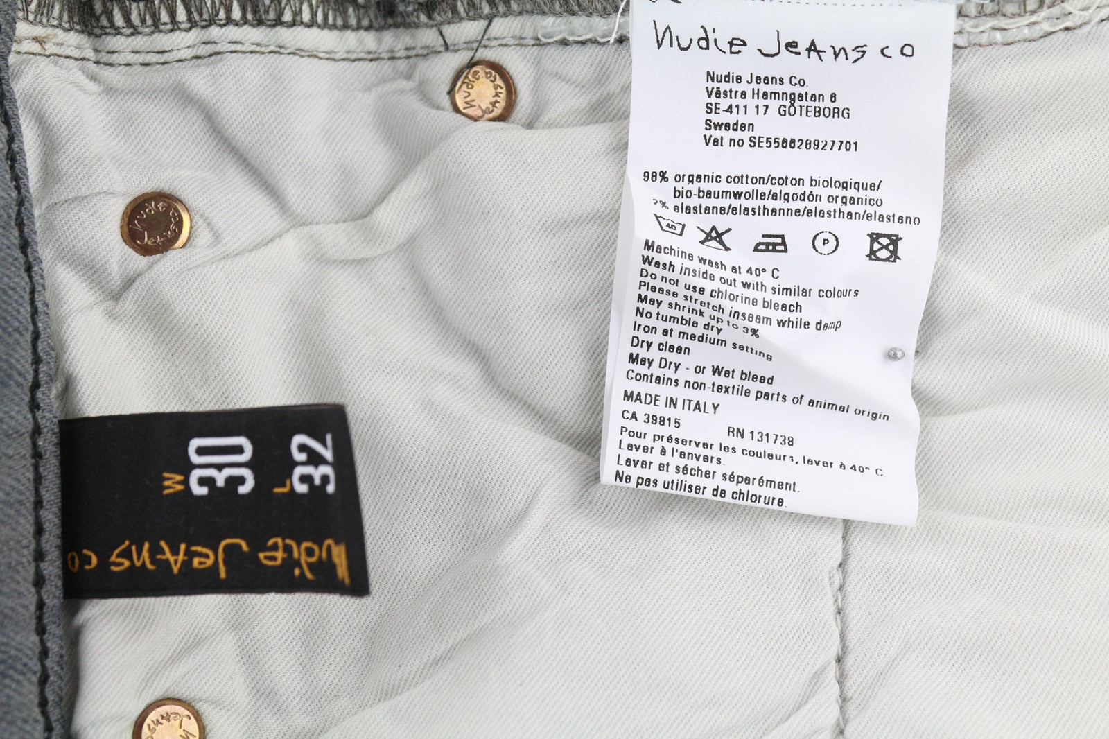 NUDIE JEANS Tight Long John Men Jeans W30/L32 Organic Charcoal Slim Fit Logo