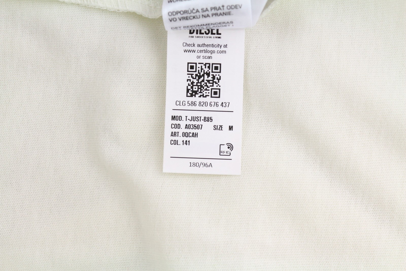 DIESEL T-Just-B85 Men T-Shirt M Off White Short Sleeved Crew Neck Tricot Logo