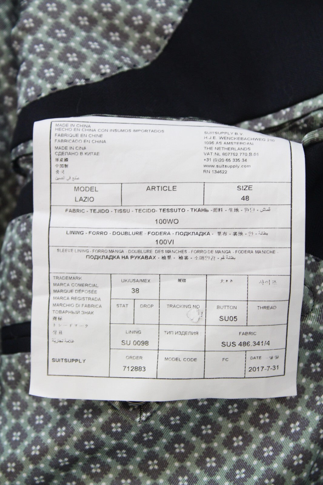 SUITSUPPLY Lazio Blazer UK38 Men's Navy Wool Vented Single-Breasted