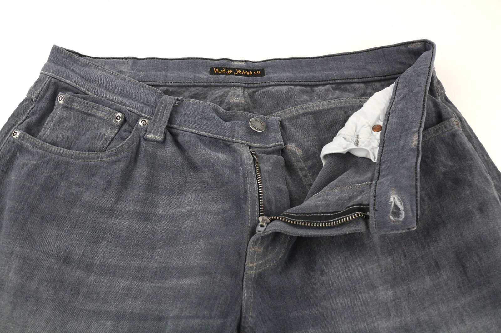 NUDIE JEANS Tight Long John Men Jeans W33/L34 Organic Charcoal Slim Fit Zip Fly