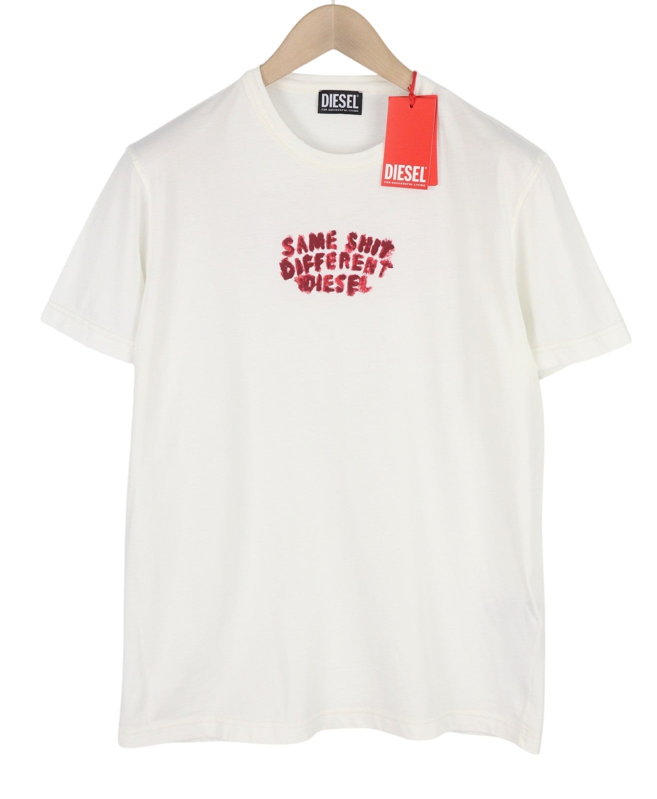 DIESEL T-Diegor-E2 Men T-Shirt L White Short Sleeved Crew Tricot Cotton Logo