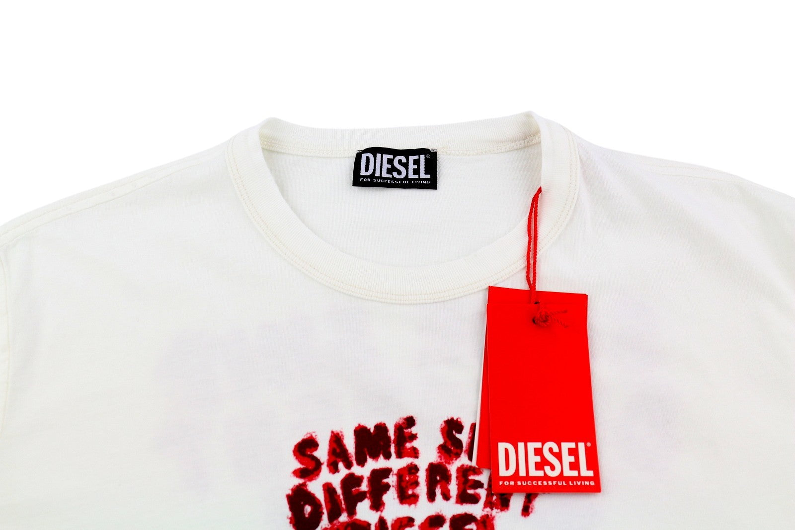 DIESEL T-Diegor-E2 Men T-Shirt L White Short Sleeved Crew Tricot Cotton Logo