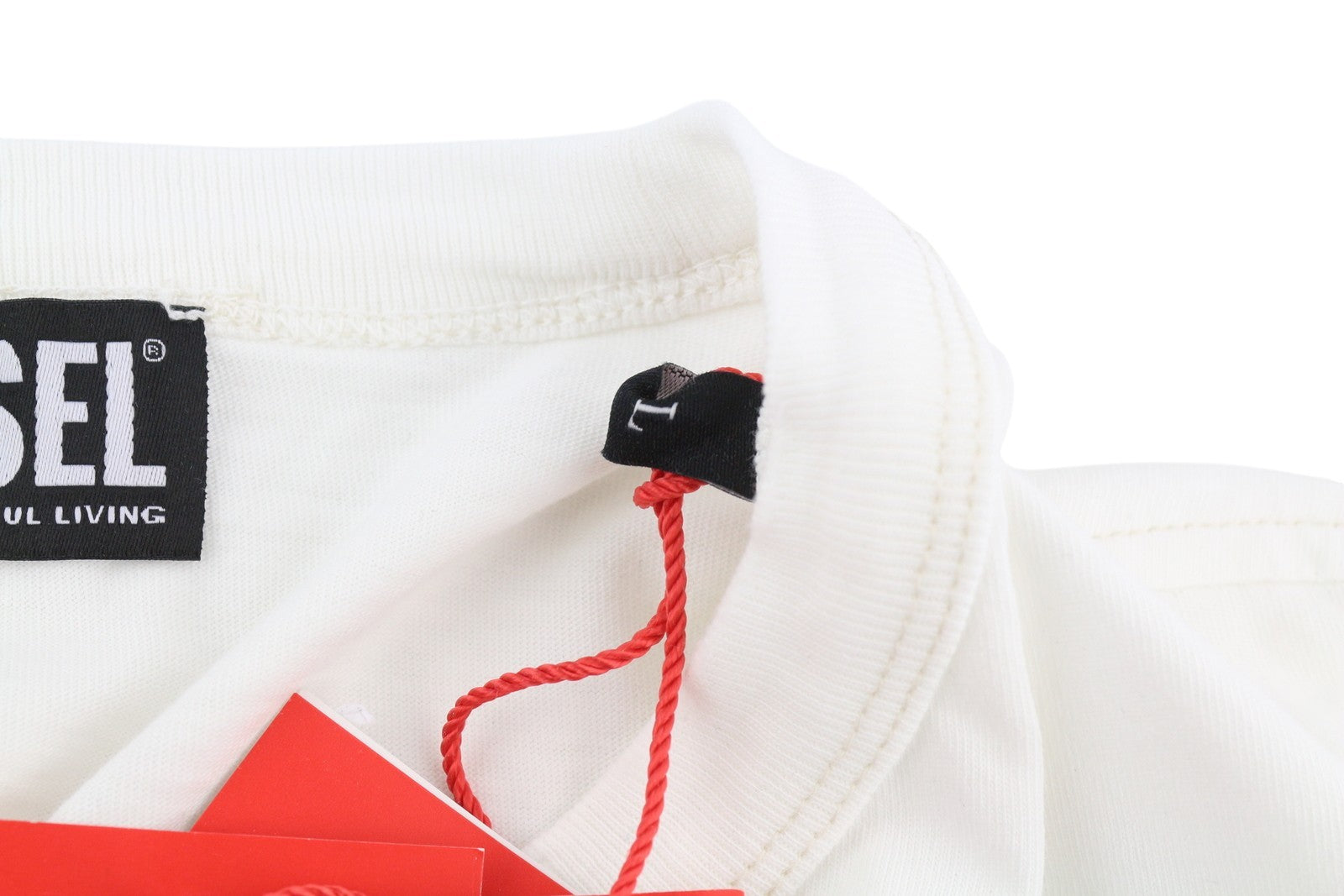 DIESEL T-Diegor-E2 Men T-Shirt L White Short Sleeved Crew Tricot Cotton Logo