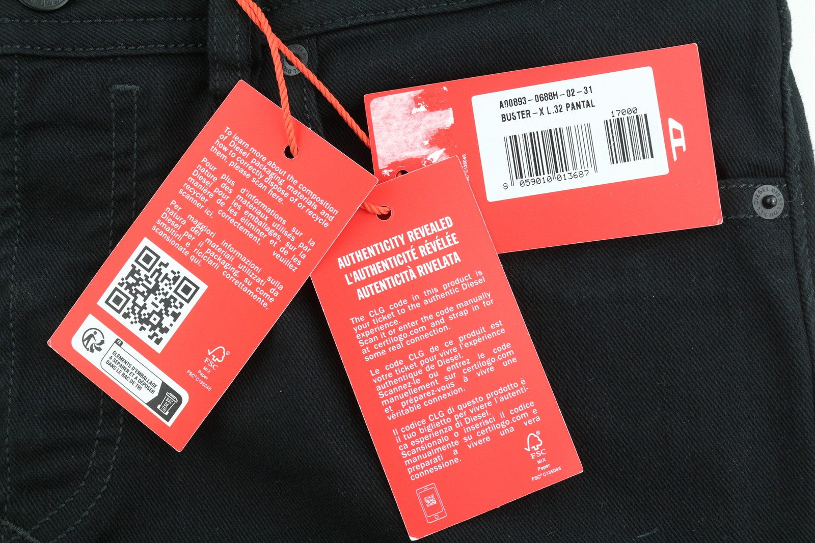 DIESEL Buster 0688H Men Jeans W31/L32 Tapered Fit Buttoned Pockets Denim Black