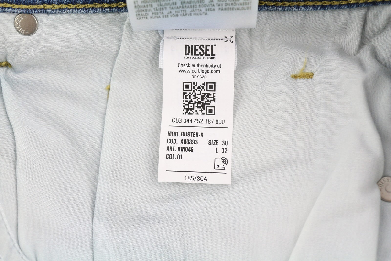 DIESEL Buster RM046 Men Jeans W30/L32 Tapered Fit Stretch Buttoned Washed Blue