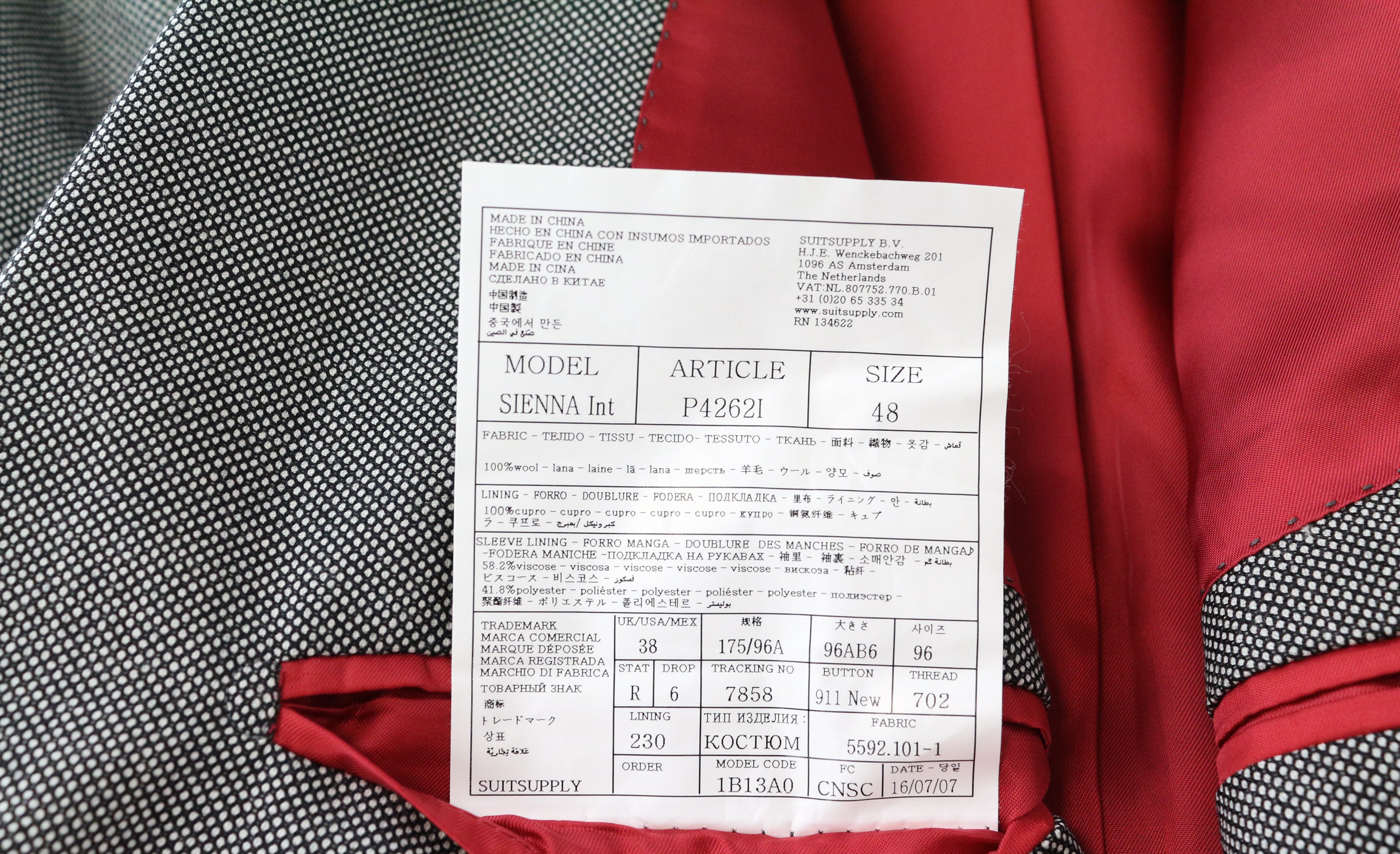 SUITSUPPLY Sienna Blazer UK38R Men's Super 130's Wool Grey Single-Breasted