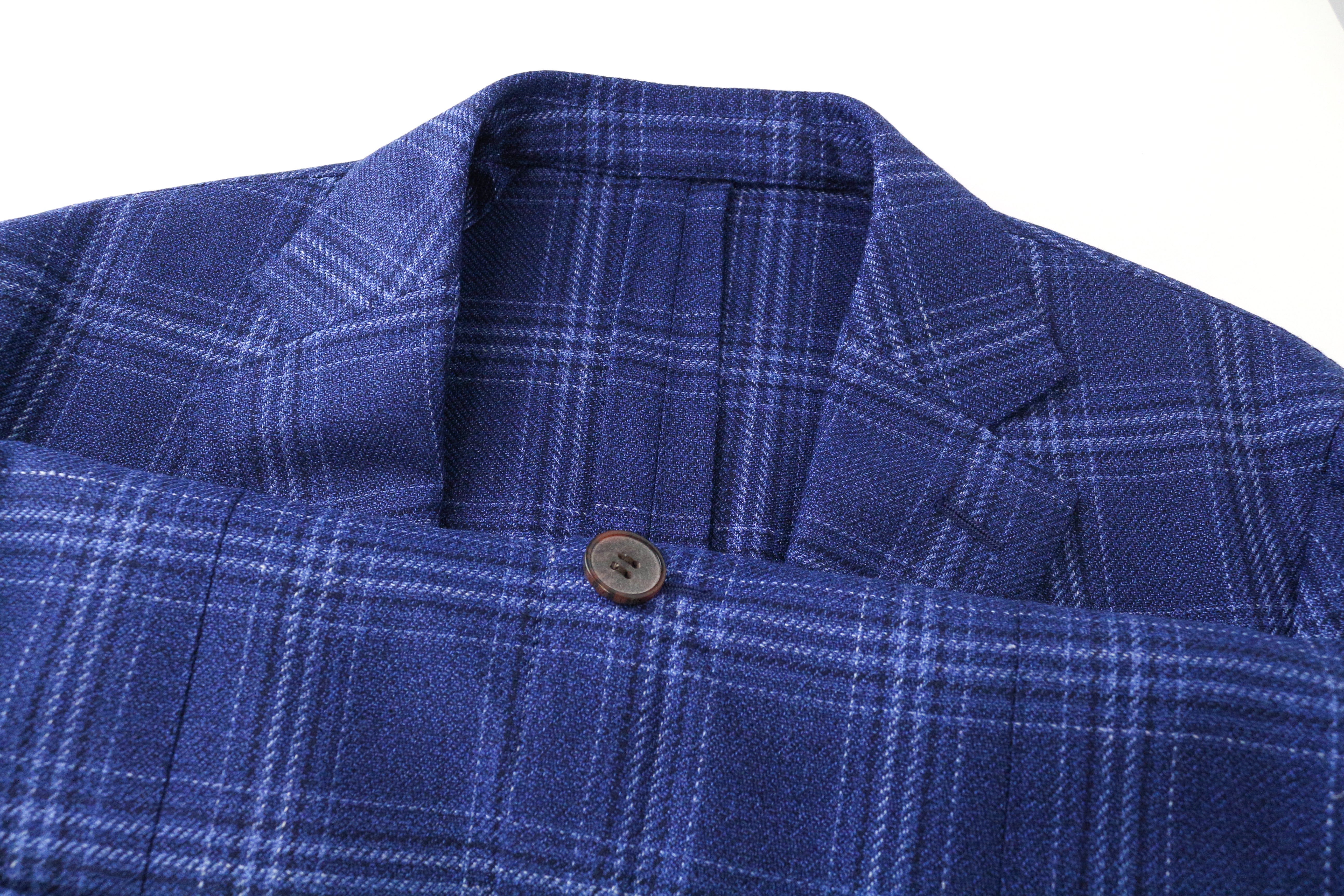 SUITSUPPLY Havana Men's Blazer UK36R Checked Blue Wool Silk Linen Slim Fit