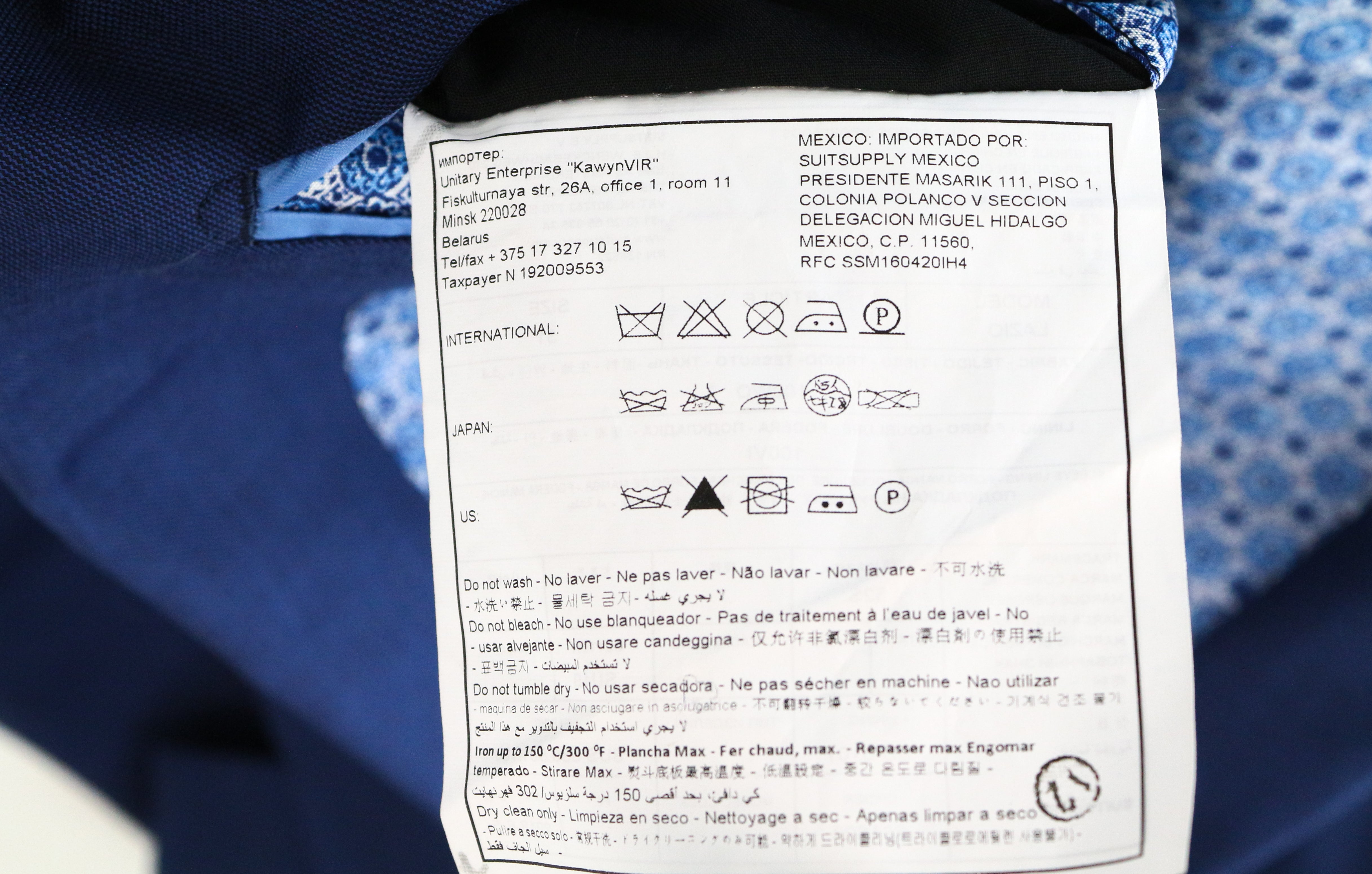 SUITSUPPLY Lazio UK52S vyriškas mėlynas švarkas su vilnoniu pamušalu ir sagomis 