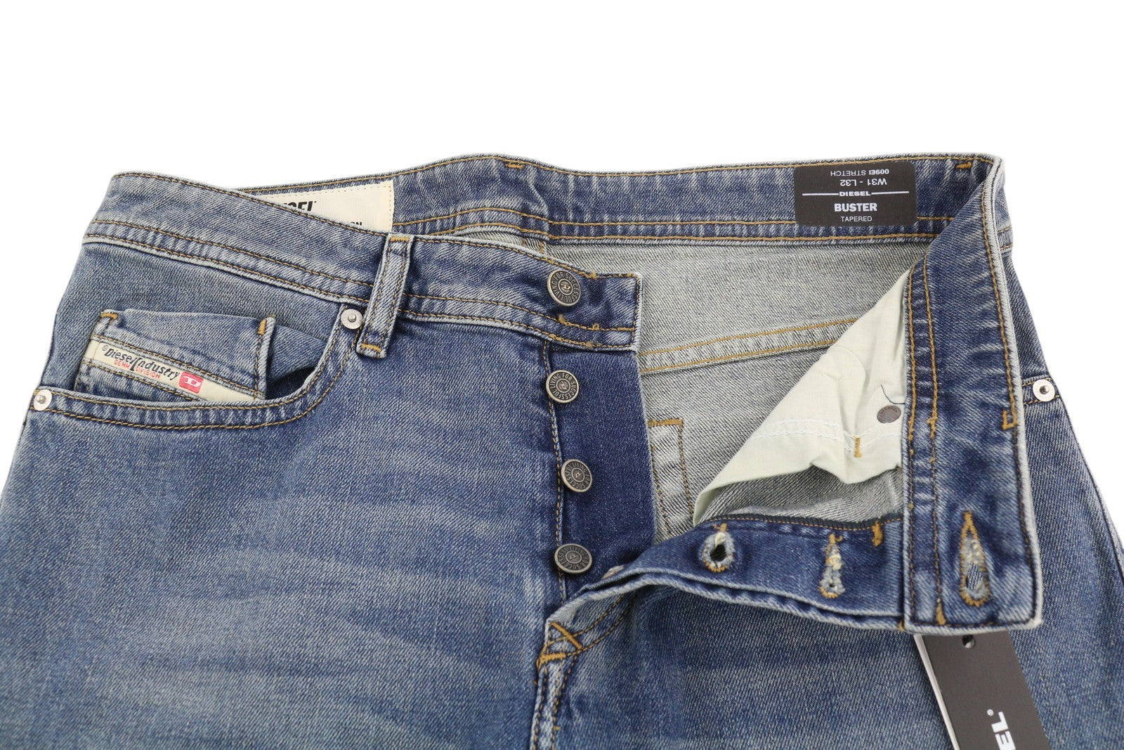 DIESEL Buster 009EI Men Jeans W31/L32 Tapered Fit Buttoned Washed Blue Denim