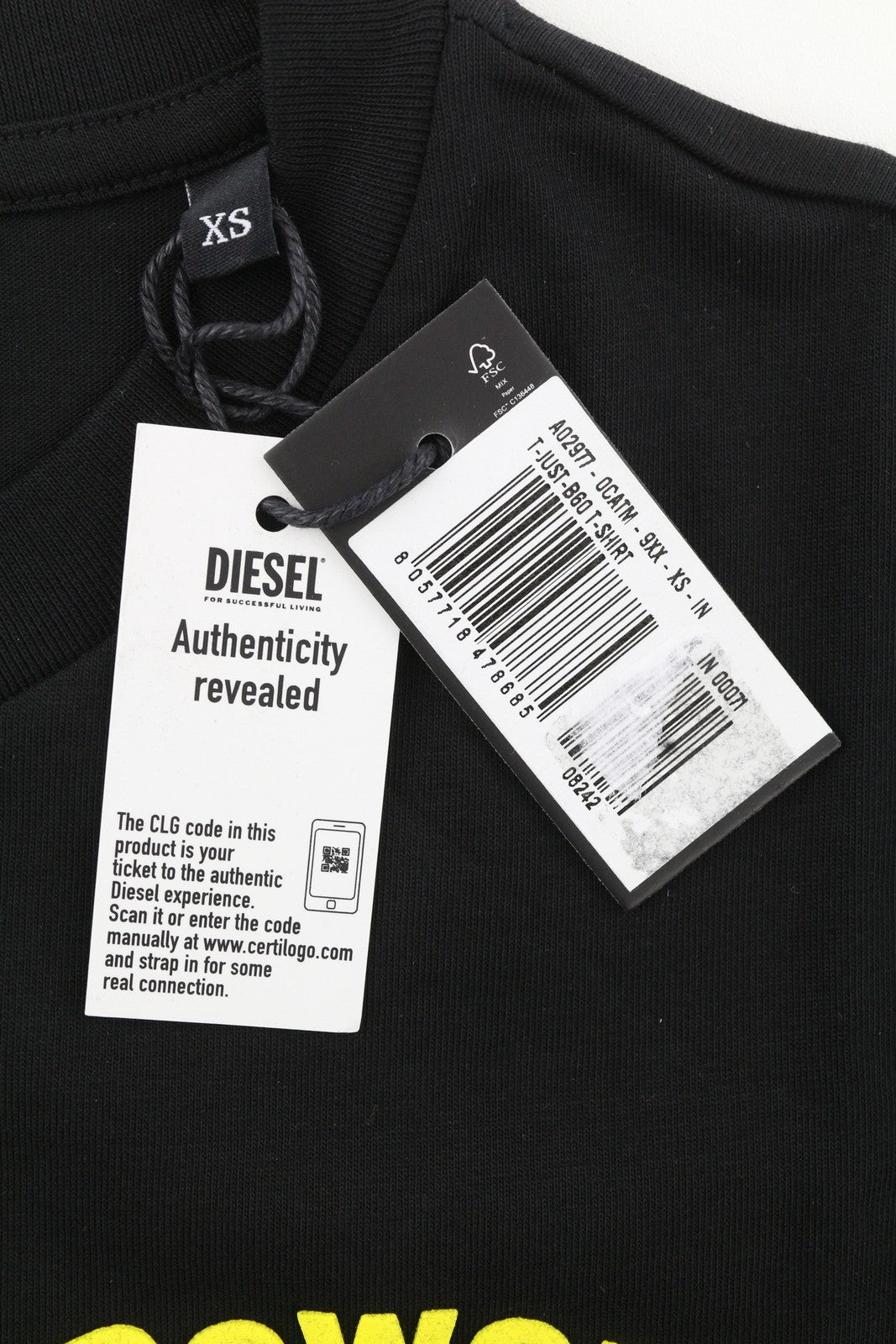 DIESEL T-Just-B60 Men T-Shirt XS Black Short Sleeve Crew Neck Tricot Patterned