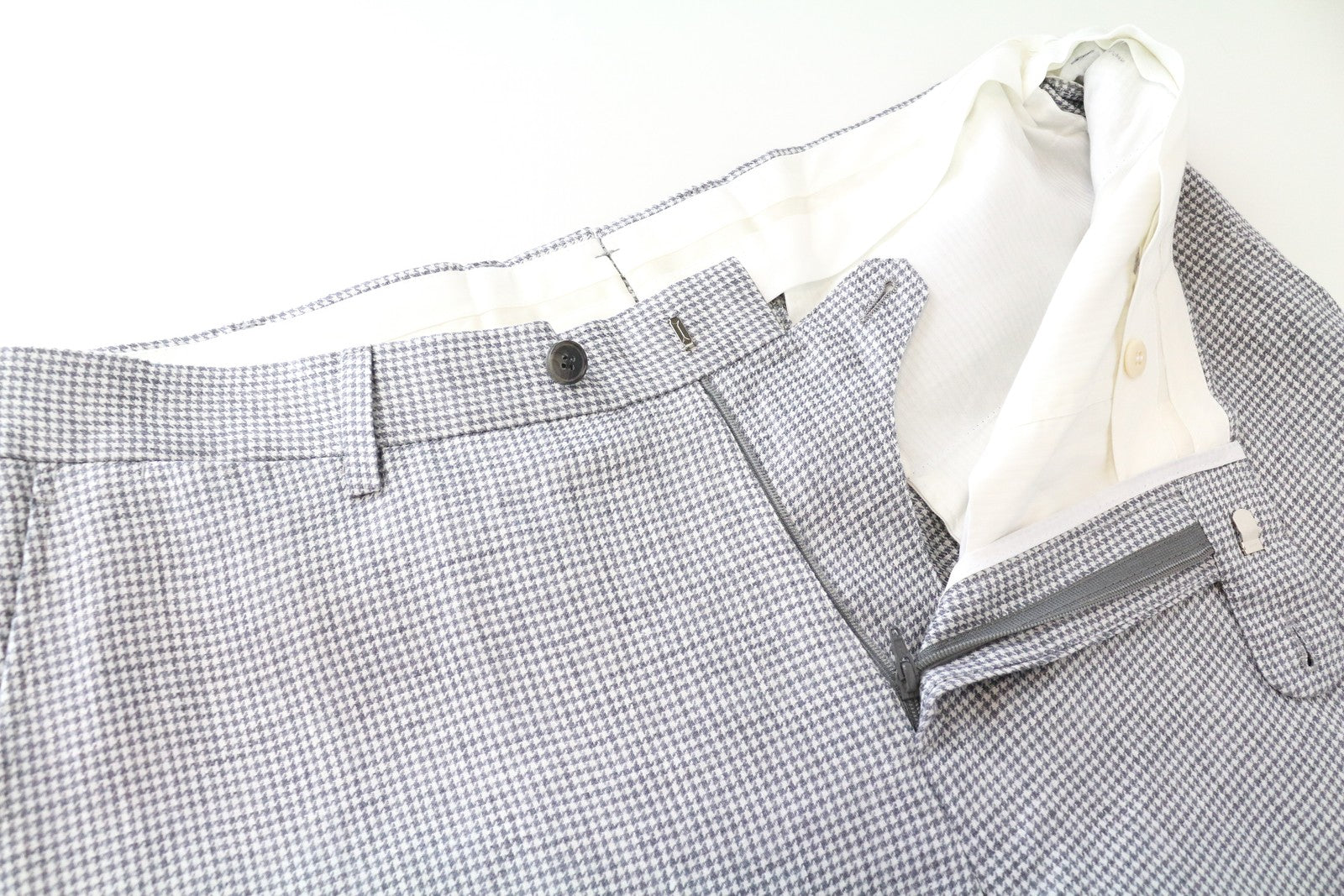 SUITSUPPLY Brescia UK42S Men's Trousers Grey Linen Pleated Patterned Pants