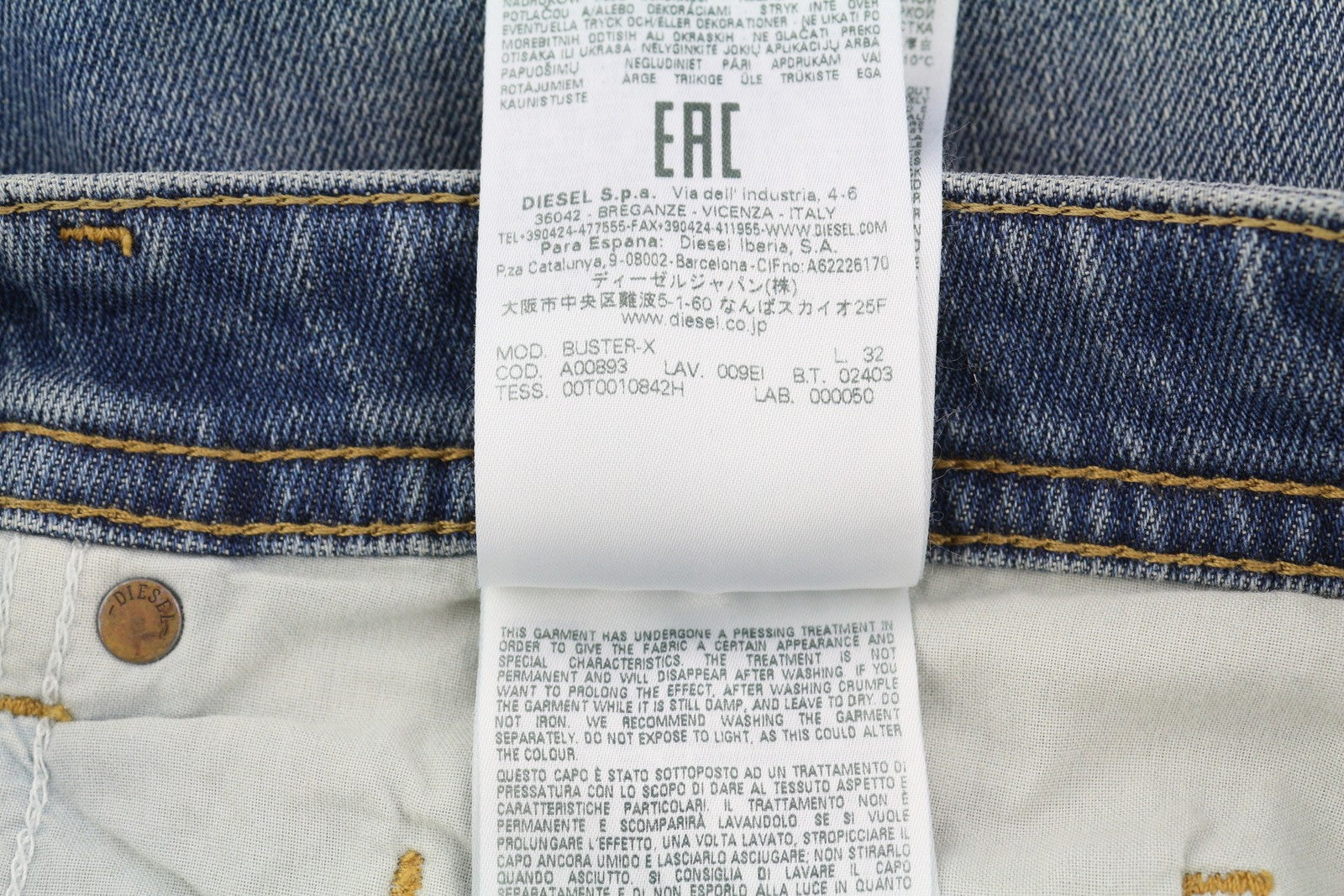 DIESEL Buster 009EI Men Jeans W32/L32 Tapered Fit Buttoned Washed Blue Denim