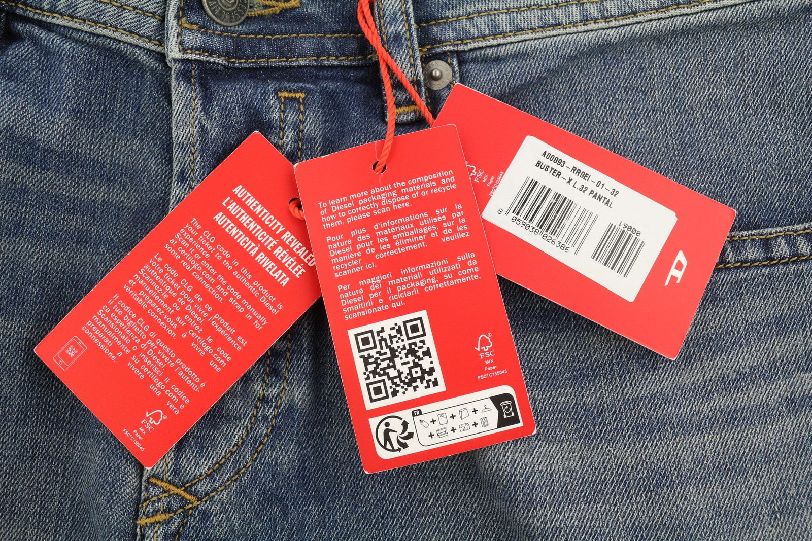 DIESEL Buster 009EI Men Jeans W32/L32 Tapered Fit Buttoned Washed Blue Denim