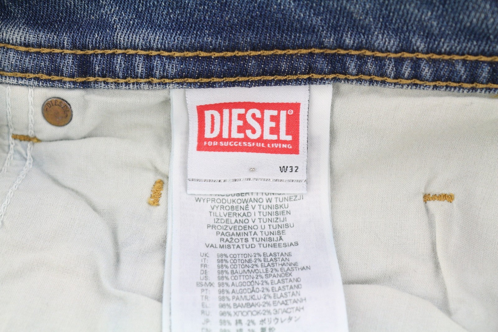 DIESEL Buster 009EI Men Jeans W32/L32 Tapered Fit Buttoned Washed Blue Denim
