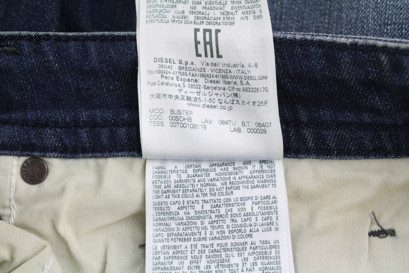 DIESEL Buster 084TU Men Jeans W30/L32 Tapered Fit Stretch Buttoned Washed Blue