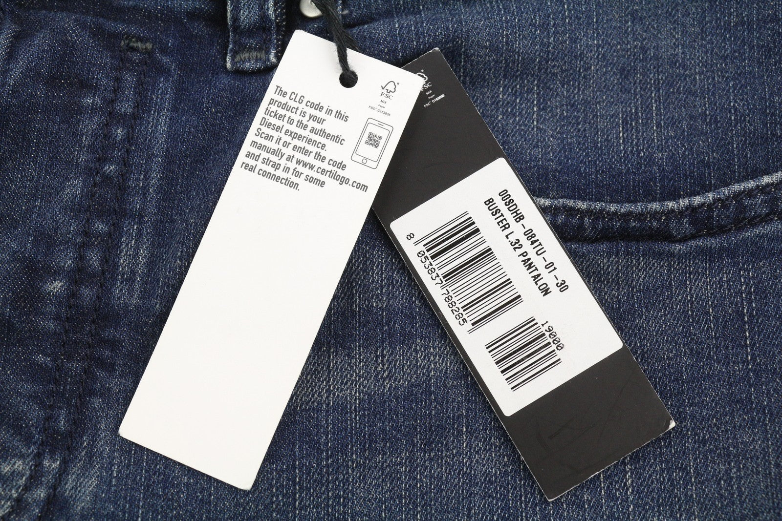 DIESEL Buster 084TU Men Jeans W30/L32 Tapered Fit Stretch Buttoned Washed Blue