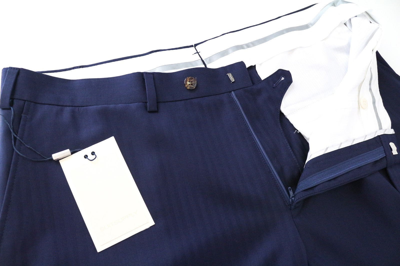 SUITSUPPLY Brescia UK44R Men's Wool Trousers Blue Pleated Lined Striped