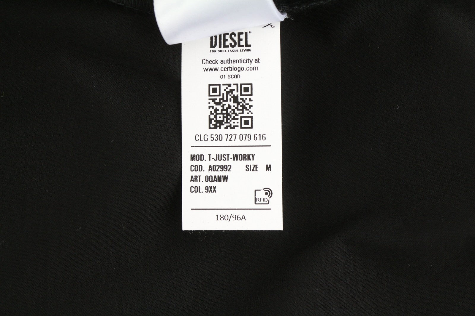 DIESEL T-Just-Worky Men's T-Shirt M Black Crew Neck Short Sleeve Cotton Tricot