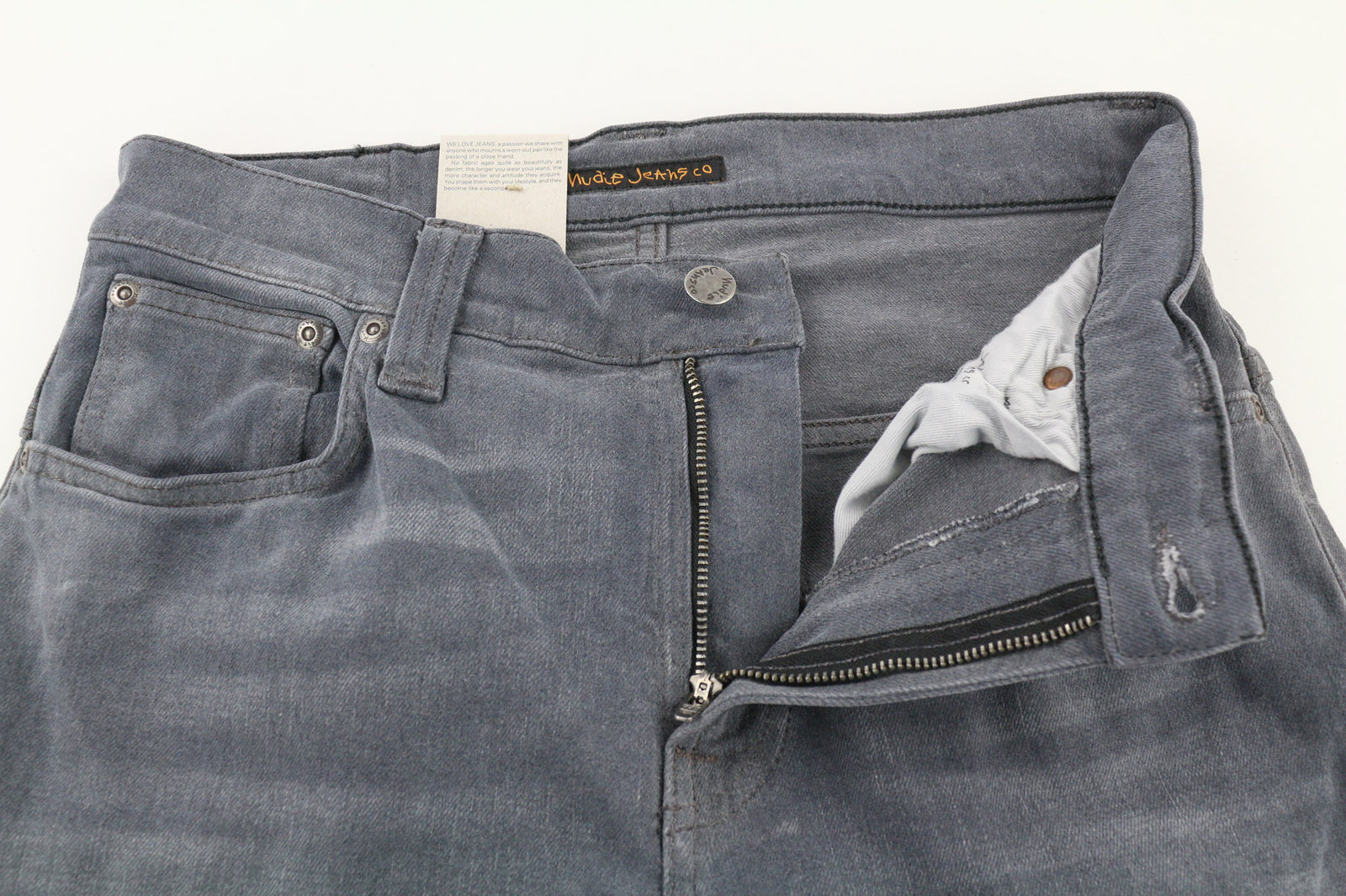 NUDIE JEANS Thin Finn Men Jeans W30/L32 Slim Fit Grey Cotton Stretch Mid-Rise