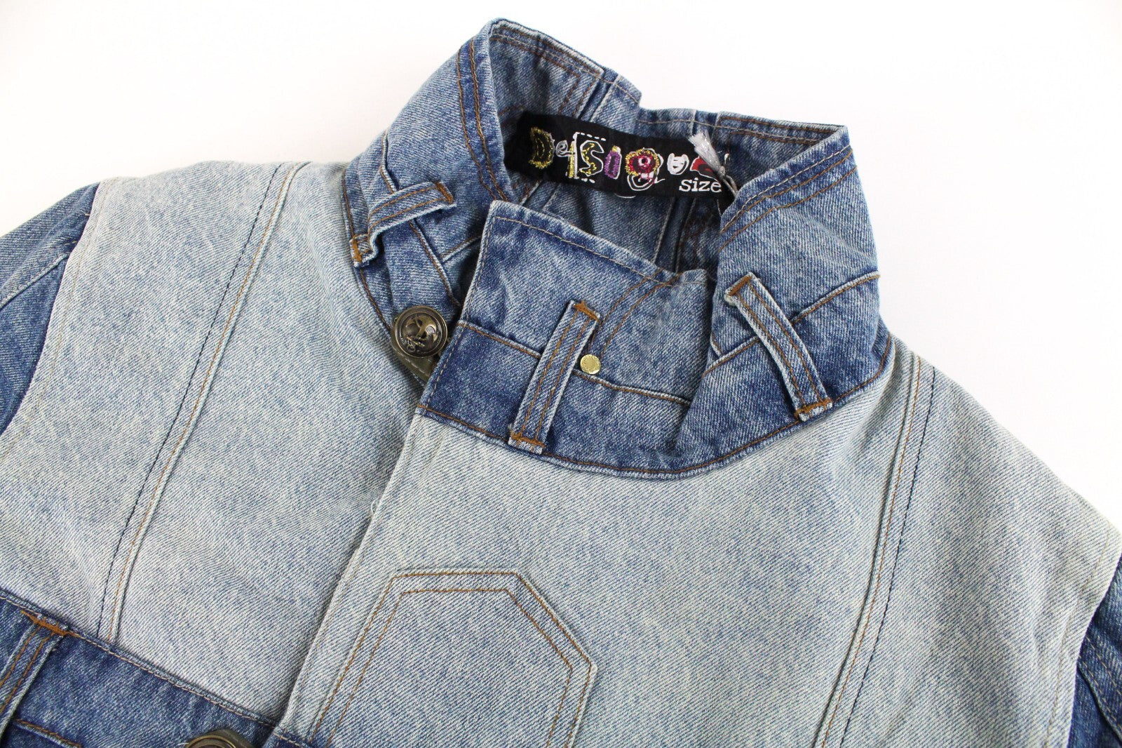 Women's DESIGUAL Denim Jacket 38 Sequins Blue Cotton Long Sleeve Distressed