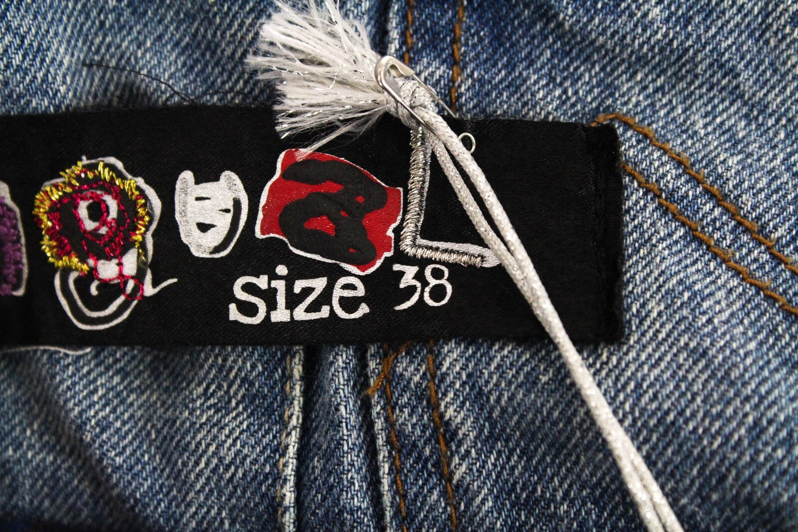 Women's DESIGUAL Denim Jacket 38 Sequins Blue Cotton Long Sleeve Distressed