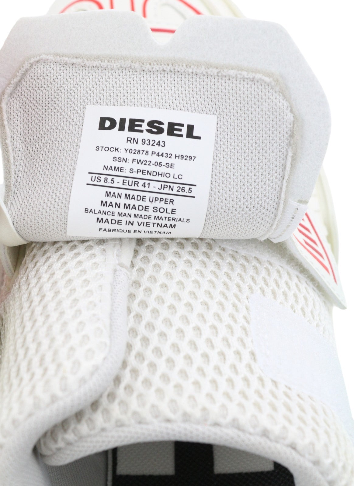 DIESEL S-Pendhio Lc Men Sneakers EU41 White Almond Toe Pull On Low Top RRP€295