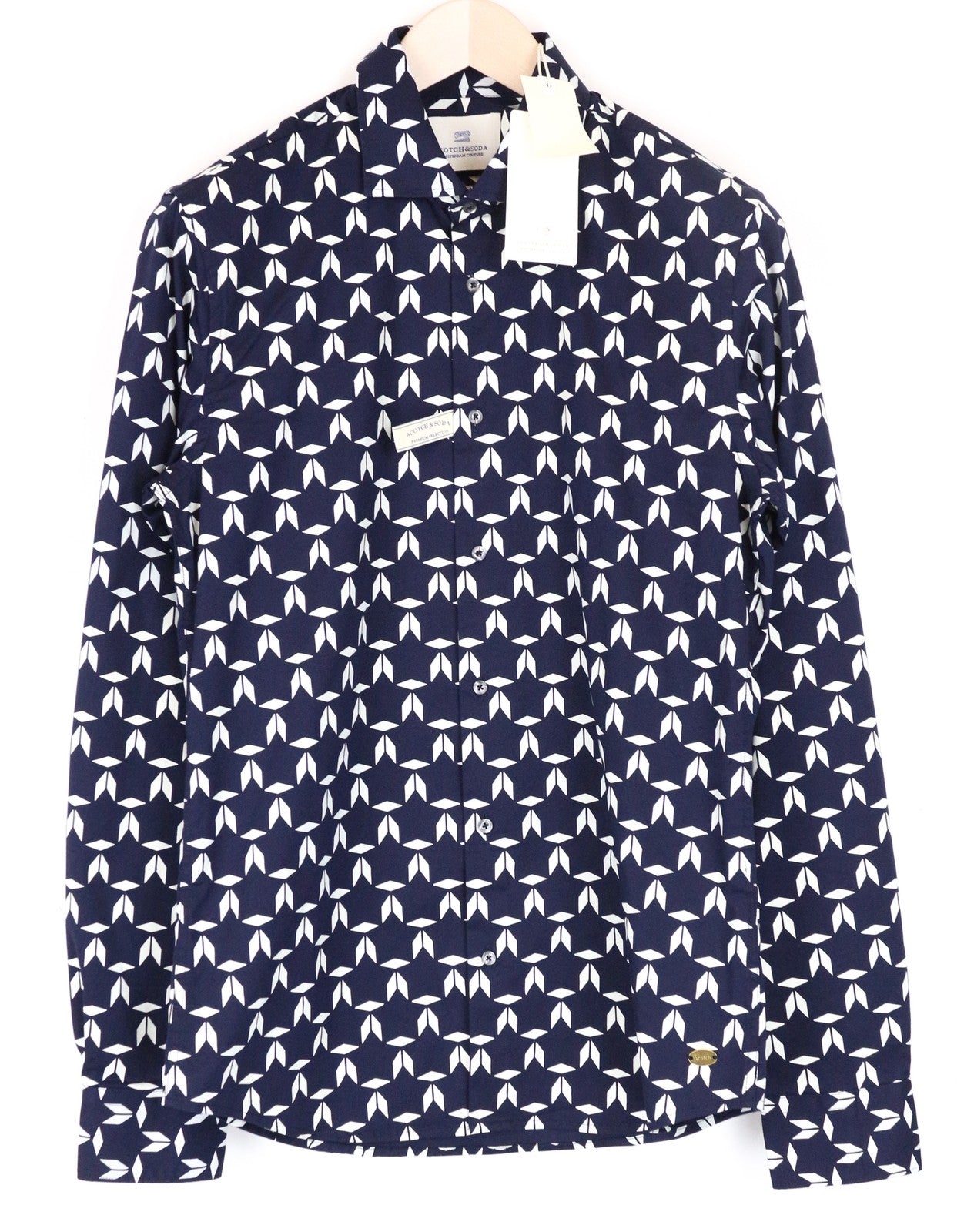 SCOTCH & SODA Ams Couture Men's Shirt M Slim Navy Pattern Cotton Blend Stretch