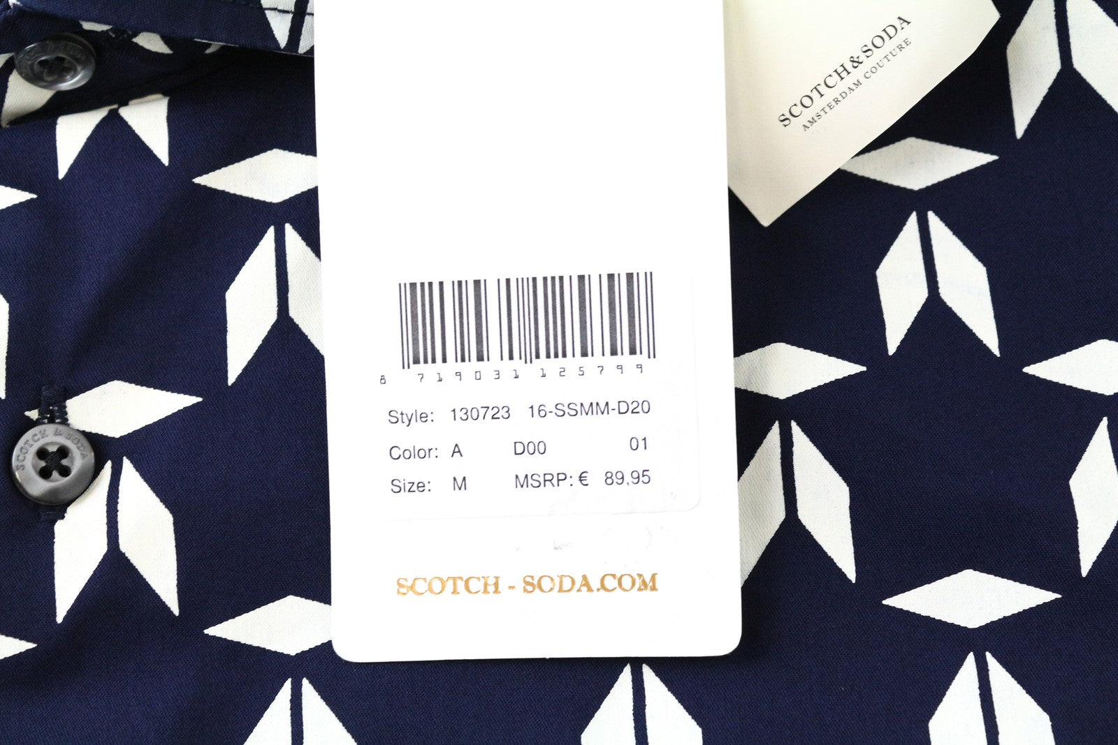 SCOTCH & SODA Ams Couture Men's Shirt M Slim Navy Pattern Cotton Blend Stretch