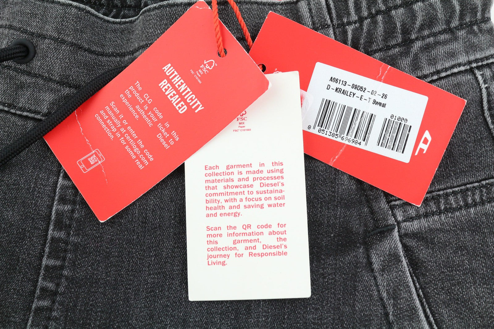 DIESEL D-Krailey-E-T 09D52 Women Jeans W26 Jogg Sweat Elastic Waist Grey RRP€250