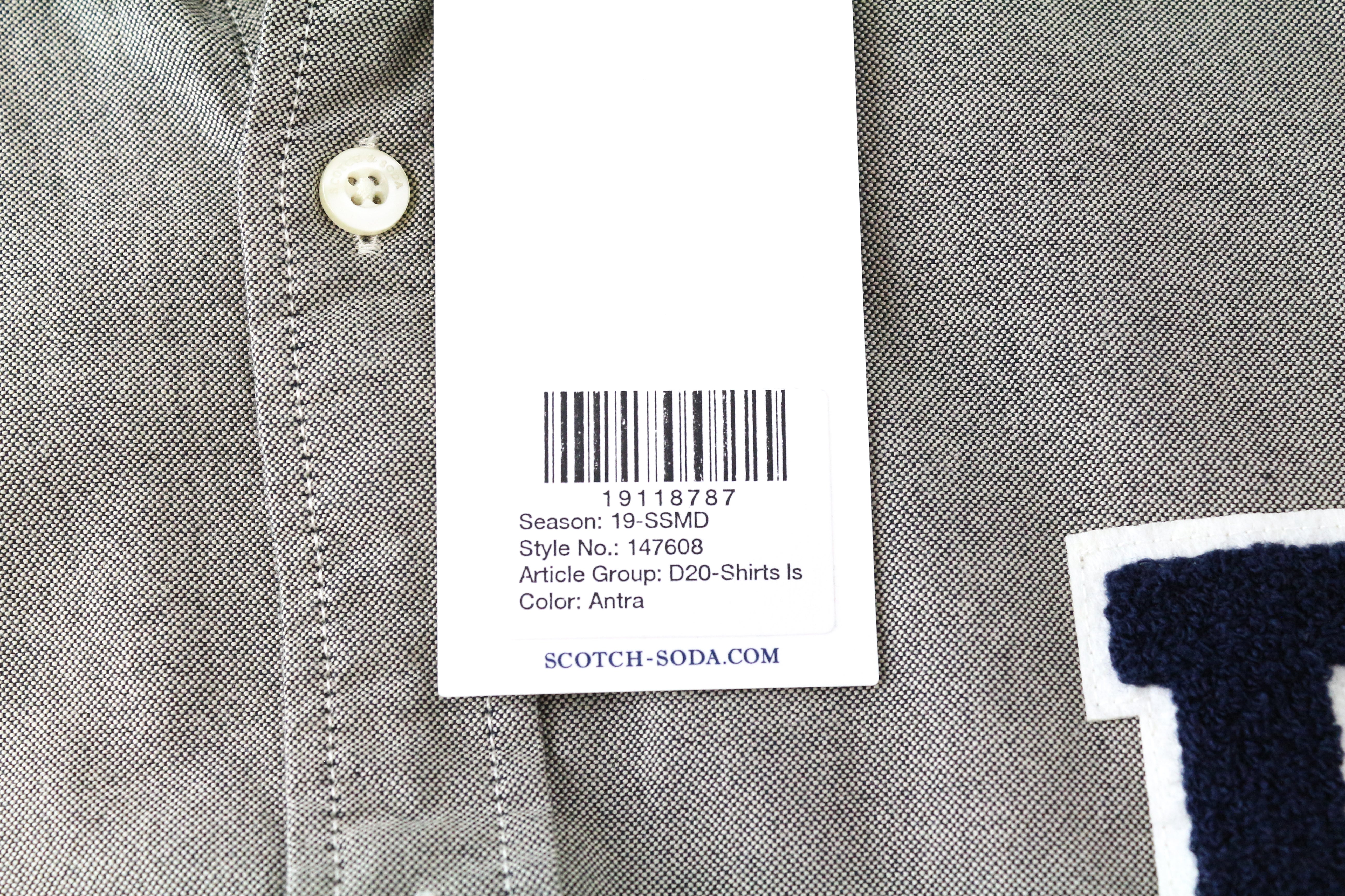 SCOTCH & SODA Ams Blauw Shirt Men's ~XL Long Sleeve Green B Patch Button-Up