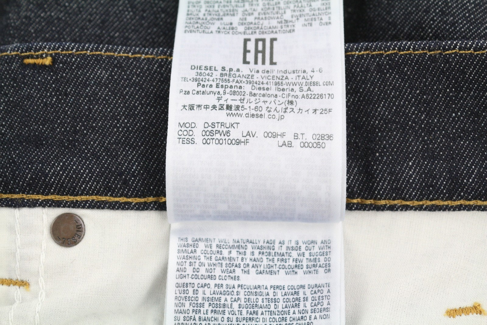 DIESEL D-Strukt 009HF Men Jeans W34/L34 Slim Fit Stretch Zipper Denim Dark Blue