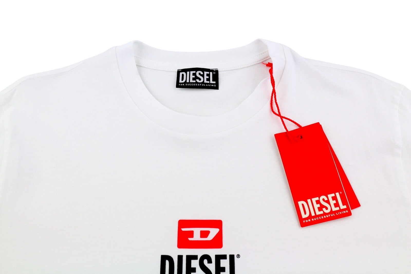 DIESEL T-Just-Small-New D Logo Men T-Shirt M White Short Sleeved Crew Cotton