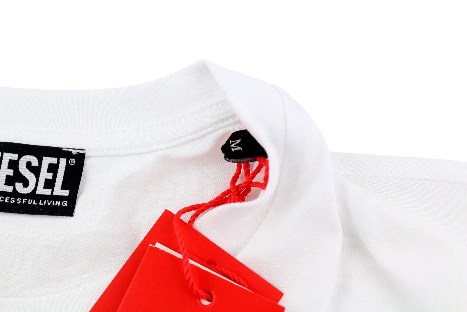 DIESEL T-Just-Small-New D Logo Men T-Shirt M White Short Sleeved Crew Cotton