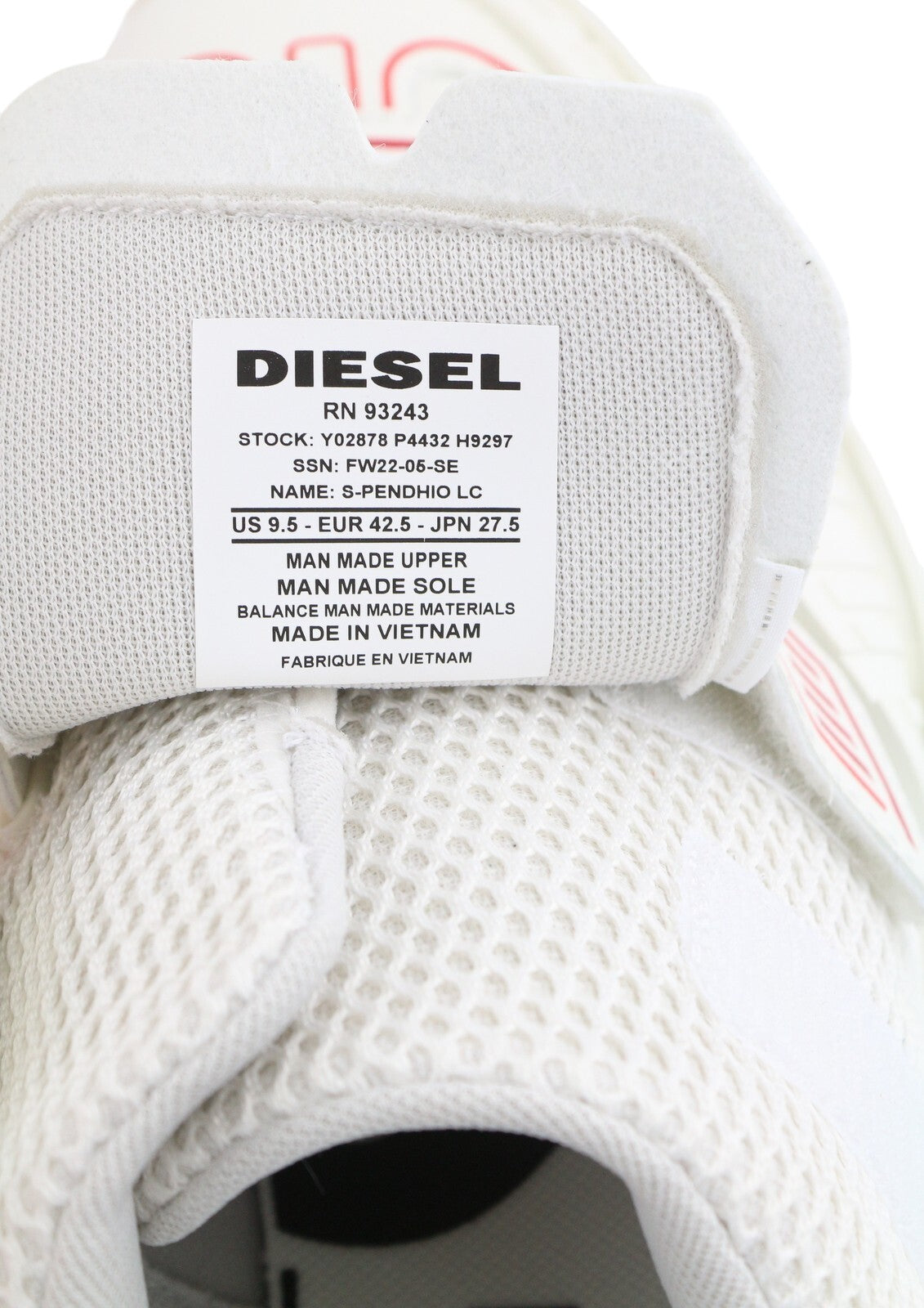 DIESEL S-Pendhio Lc Men Sneakers EU42.5 White Almond Toe Pull On Low RRP€295