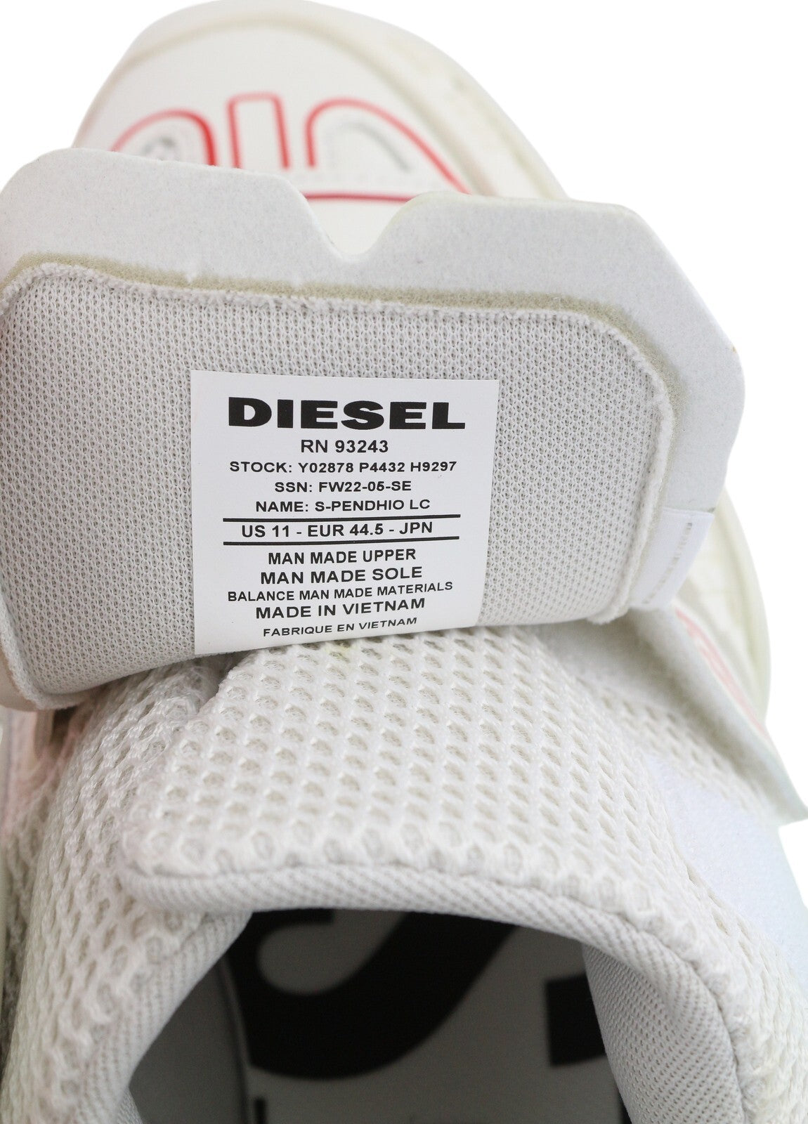 DIESEL S-Pendhio Lc Men Sneakers EU44.5 White Almond Toe Pull On Low RRP€295