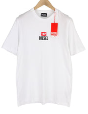 DIESEL T-Just-Small-New D Logo Men T-Shirt L White Short Sleeved Crew Cotton