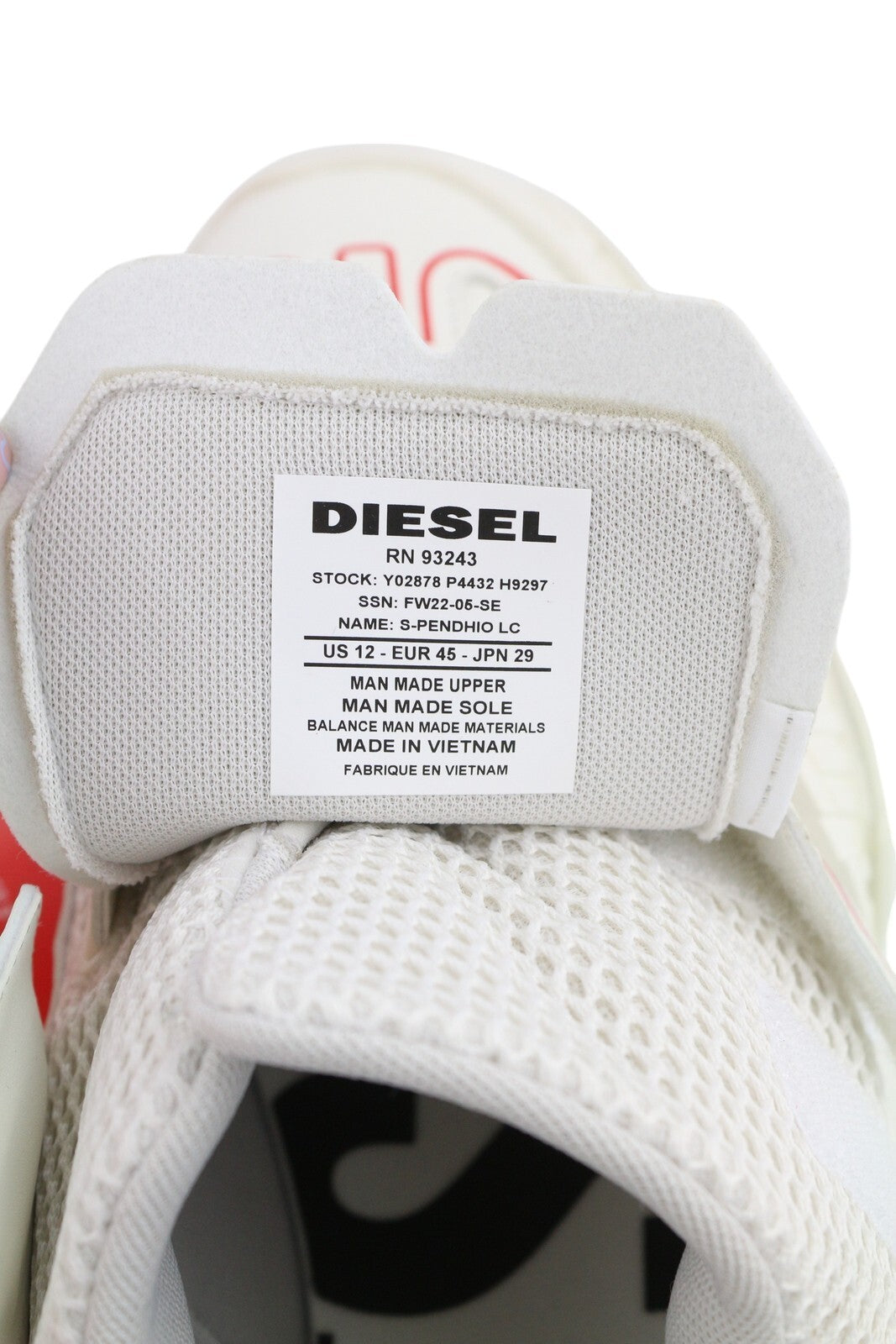 DIESEL S-Pendhio Lc Men Sneakers EU45 White Almond Toe Pull On Low Top RRP€295