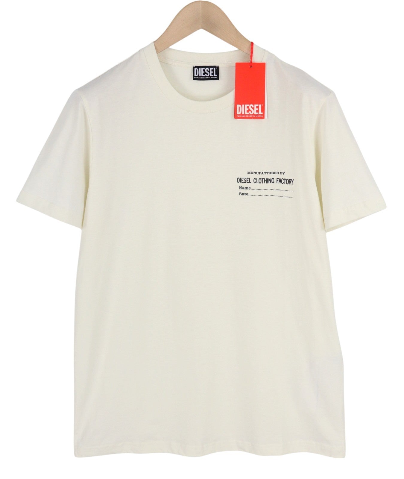 DIESEL T-Diegor-C5 Men T-Shirt L Ivory Short Sleeve Crew Neck Cotton Blend Logo