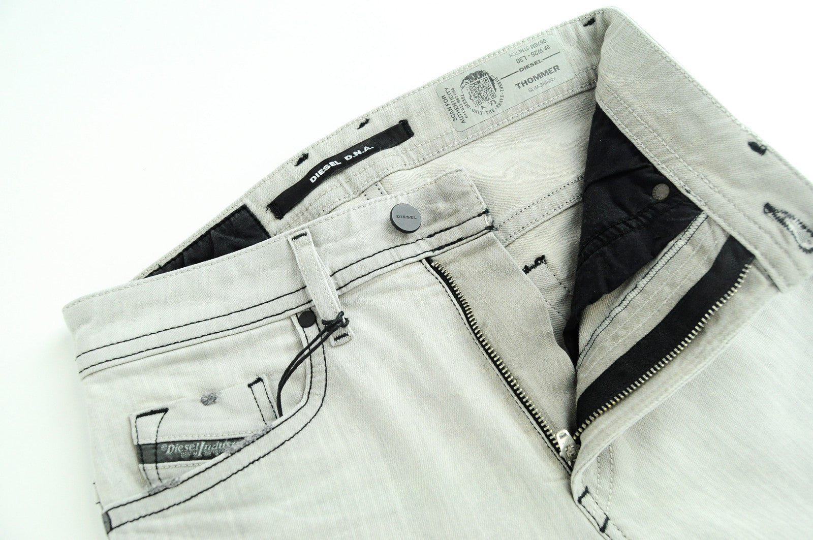 Vyriški DIESEL Thommer 0676M džinsai W26/L30 šviesiai pilki, ploni, tamprūs 
