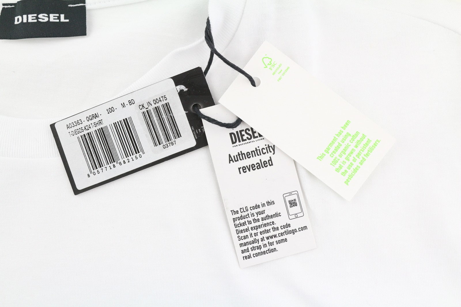 DIESEL T-Diegos-K24 Men's T-Shirt M White Short Sleeve Crew Neck Cotton Tricot