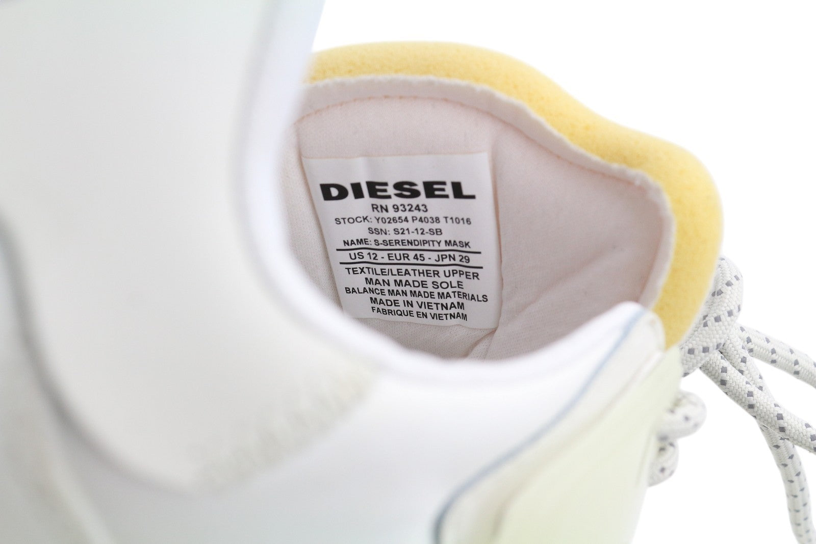 DIESEL S-Serendipity Mask Men Sneakers EU45 White Almond Toe Laced Logo RRP€130