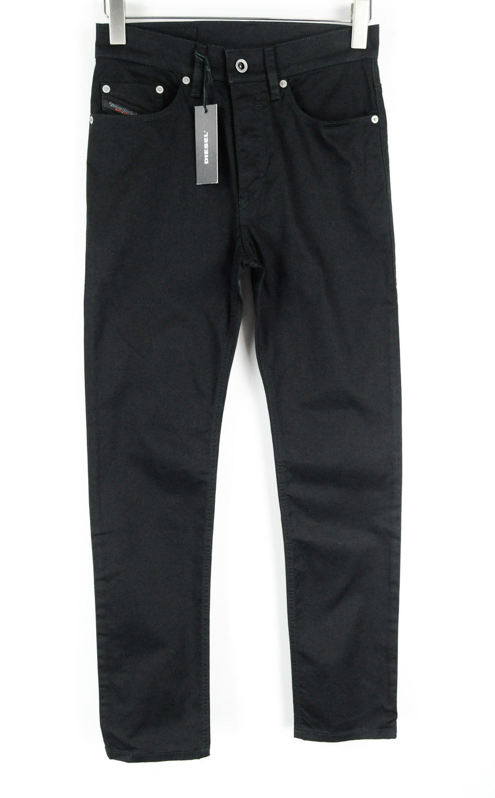 Men's DIESEL Jiffery Trousers W27 Black Cotton Stretch Straight Fit