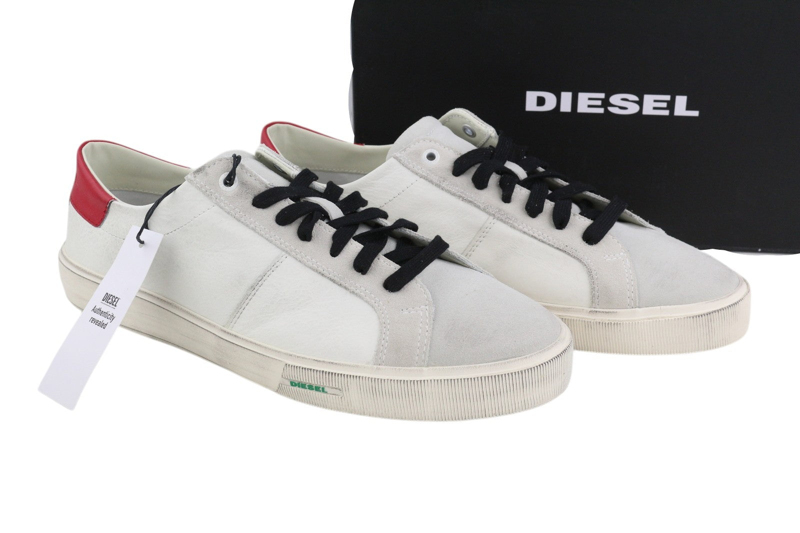 DIESEL S-Mydori Lc Men Sneakers EU45 White Leather Almond Toe Laced RRP€200