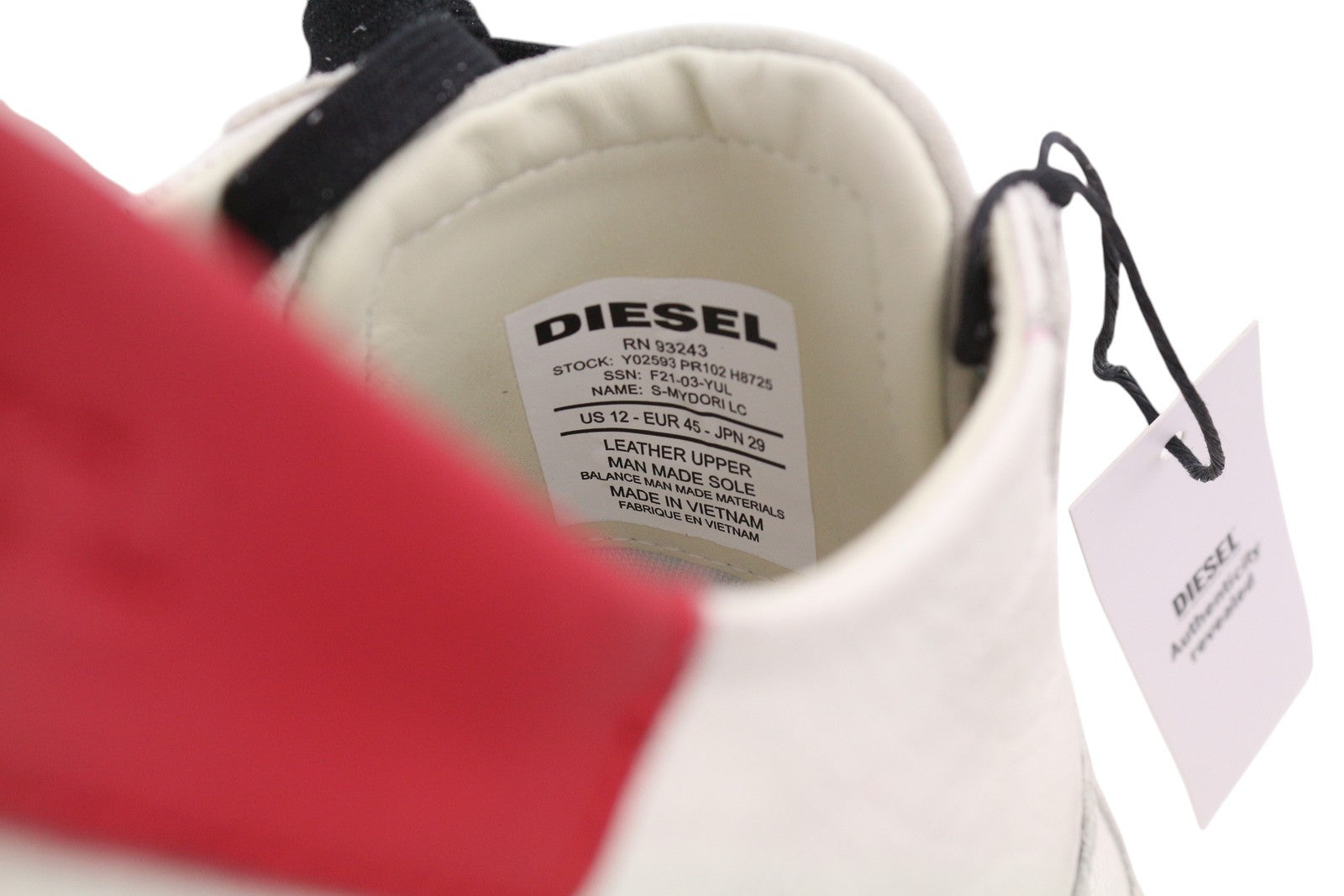 DIESEL S-Mydori Lc Men Sneakers EU45 White Leather Almond Toe Laced RRP€200