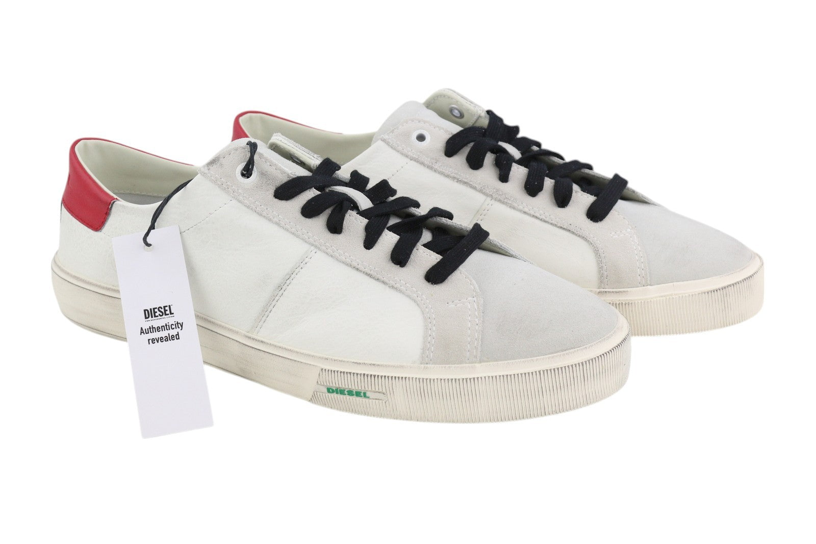 DIESEL S-Mydori Lc Men Sneakers EU45 White Leather Almond Toe Laced RRP€200