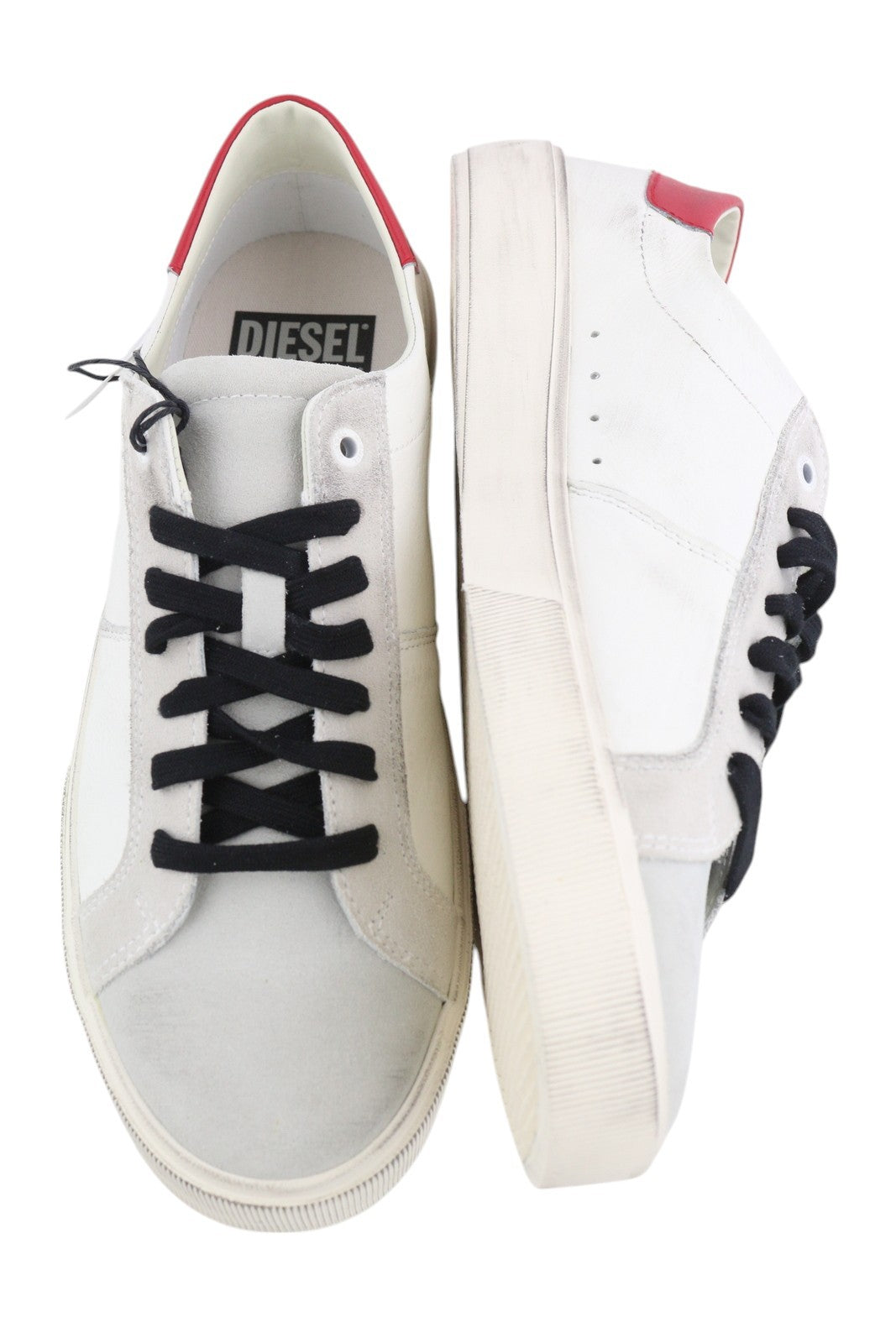 DIESEL S-Mydori Lc Men Sneakers EU45 White Leather Almond Toe Laced RRP€200
