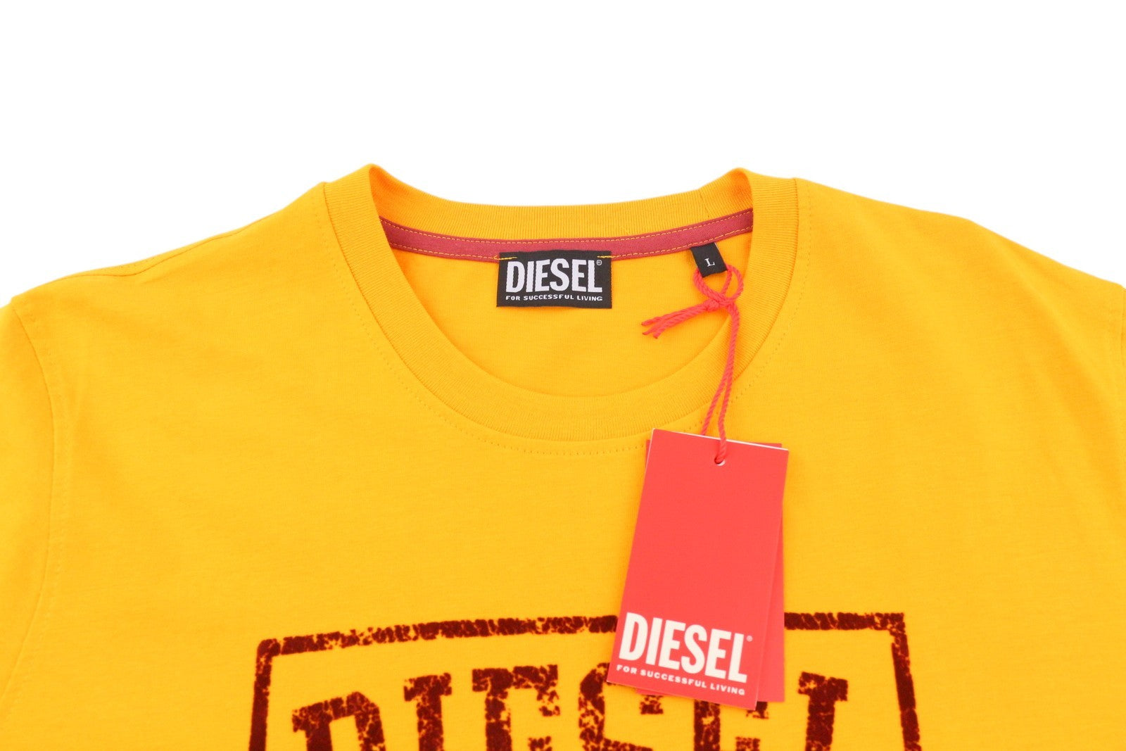 DIESEL T-Diegor-E10 Men T-Shirt L Orange Short Sleeve Crew Neck Tricot Logo