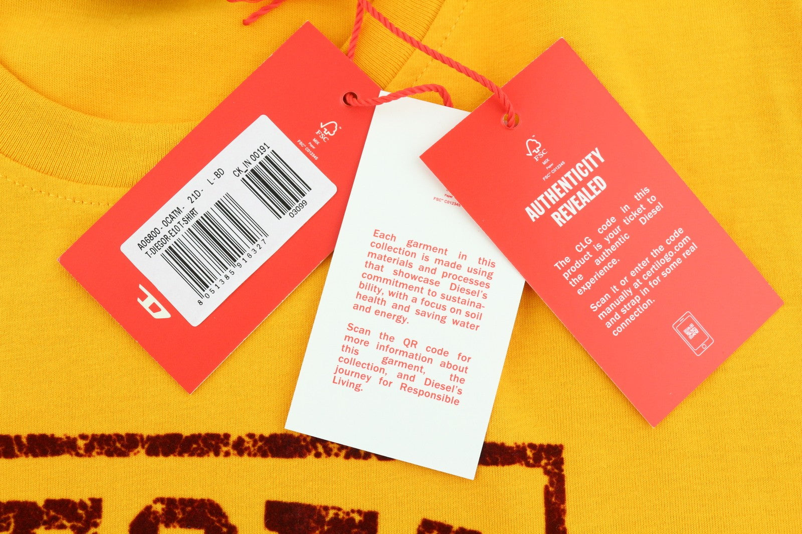 DIESEL T-Diegor-E10 Men T-Shirt L Orange Short Sleeve Crew Neck Tricot Logo